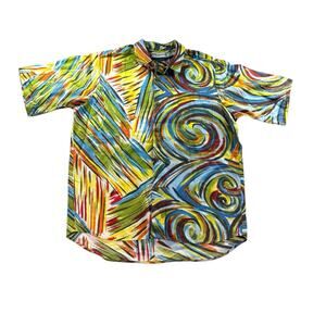 Jams World Shirt Mens M Whirly Pop Hawaiian Surf Aloha Button Up Psychedelic